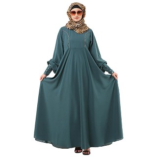 Umbrella cut abaya with long cuff sleeves- Mist Blue